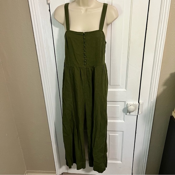 Madewell Button Down Jumpsuit Green Linen Cotton Size 0 T2 - Picture 3 of 11
